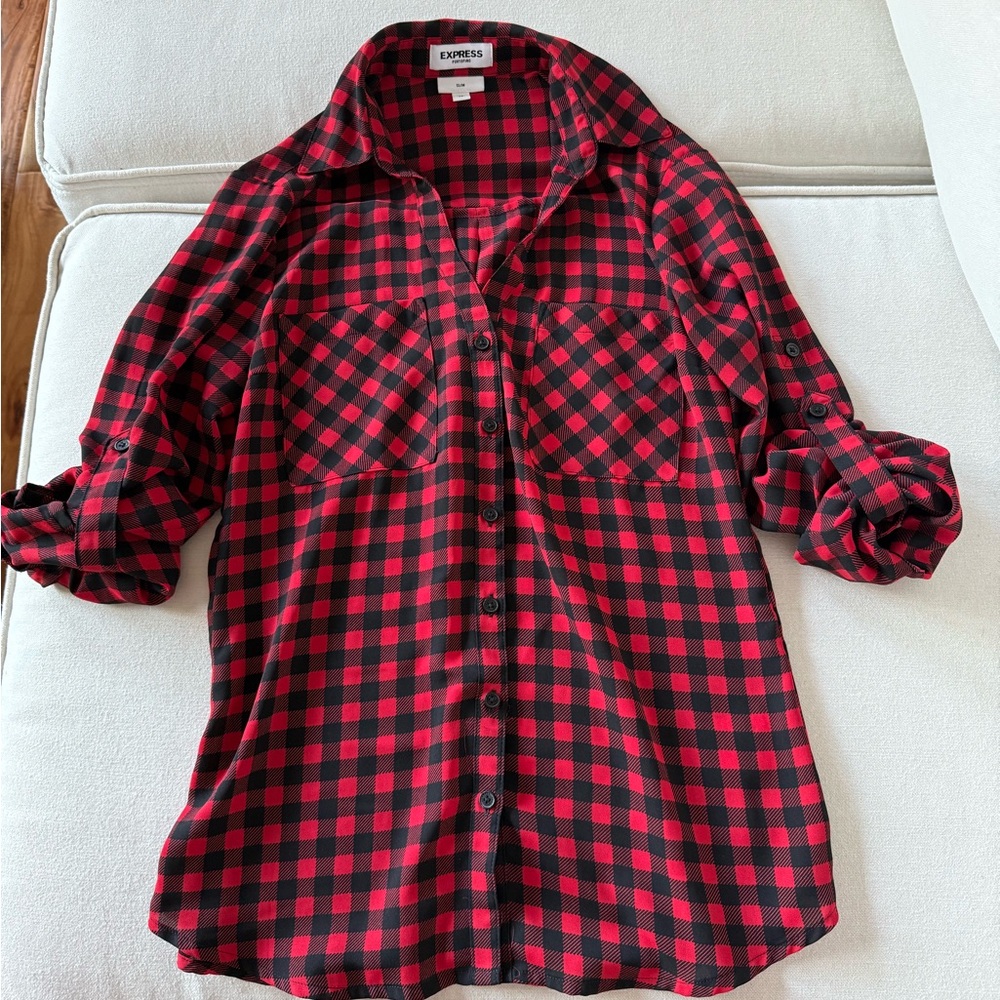 Express Portofini shirt, button down, checkered, slim fit, size XS